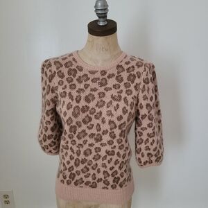 Demylee × J. Crew Leopard Print Sweater S Puff Short Sleeve Sweater Wool…